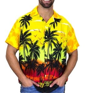 Vintage V.H.O. Funky Hawaiian Casual Men Front Pocket Unisex Beach Shirt